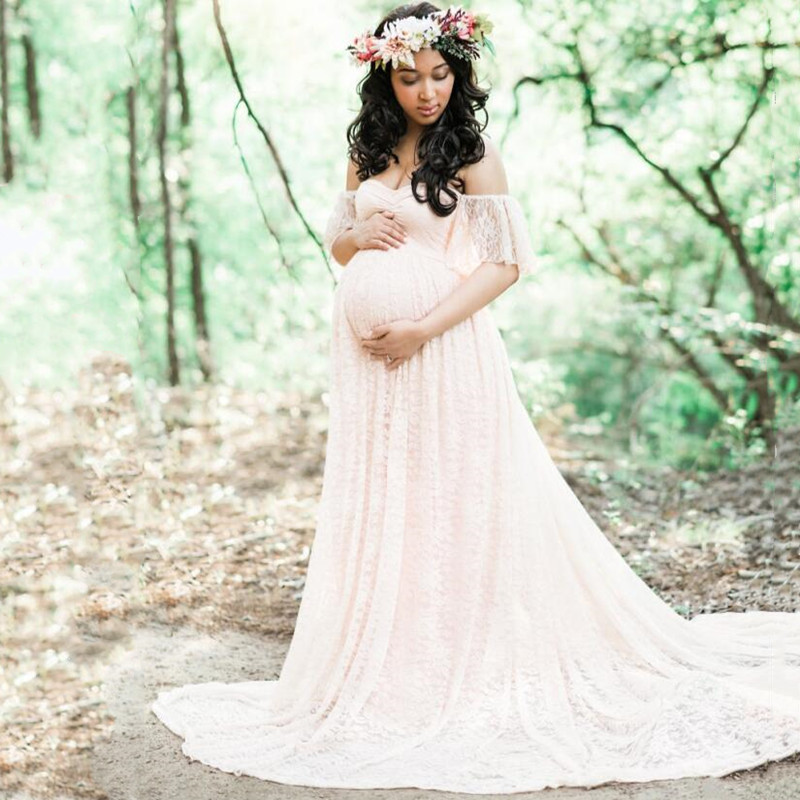 Maternity Wear - Vestido largo de encaje para fotografía